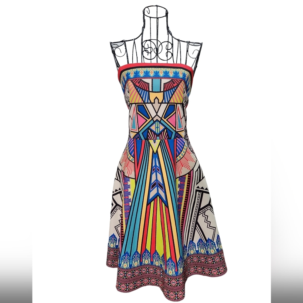 Flying Tomato Strapless Multicolor Geometric Mini Dress